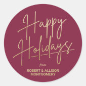 Chic Gold Script Happy Holidays Cranberry Ronde Sticker (Voorkant)