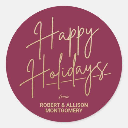 Chic Gold Script Happy Holidays Cranberry Ronde Sticker (Voorkant)