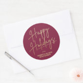 Chic Gold Script Happy Holidays Cranberry Ronde Sticker (Envelop)