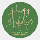 Chic Gold Script Happy Holidays Green Ronde Sticker (Voorkant)