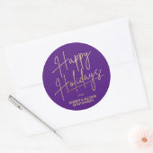 Chic Gold Script Happy Holidays Purple Ronde Sticker (Envelop)