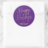 Chic Gold Script Happy Holidays Purple Ronde Sticker (Tas)