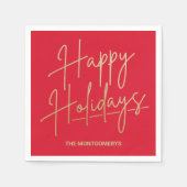 Chic Gold Script Happy Holidays Red Servet (Voorkant)
