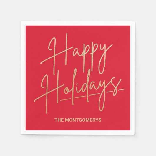 Chic Gold Script Happy Holidays Red Servet (Voorkant)