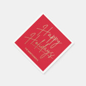 Chic Gold Script Happy Holidays Red Servet (Hoek)