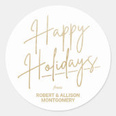 Chic Gold Script Happy Holidays White Ronde Sticker (Voorkant)