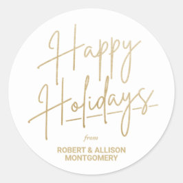 Chic Gold Script Happy Holidays White Ronde Sticker