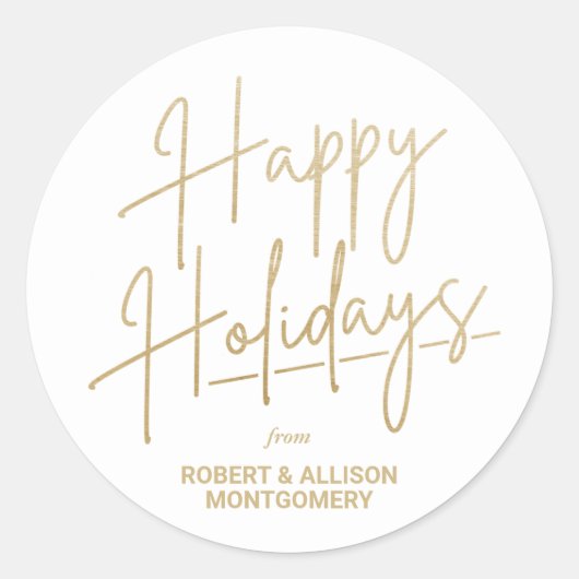 Chic Gold Script Happy Holidays White Ronde Sticker (Voorkant)