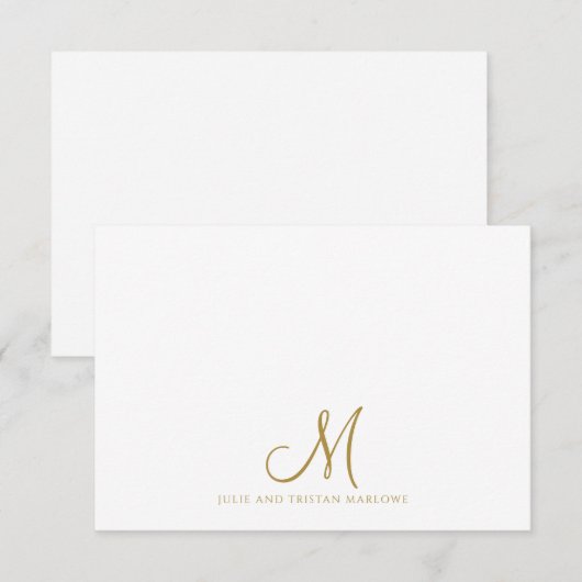 Chic Gold Script Initiaal Koppels Monogram Notitiekaartje (Voorkant / Achterkant)