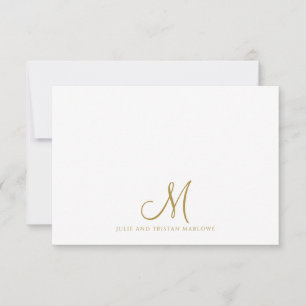 Chic Gold Script Initiaal Koppels Monogram Notitiekaartje