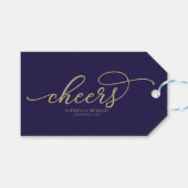 Chic Gold Script juicht Navy Blue wijnfles Labels Cadeaulabel (Voorkant (Horizontaal))