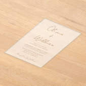 Chic Gold Script Minimalistische bruiloft Frosted Acryl Uitnodigingen (Laagn)