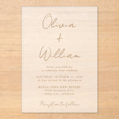 Chic Gold Script Minimalistische bruiloft Frosted Acryl Uitnodigingen (Voorkant)