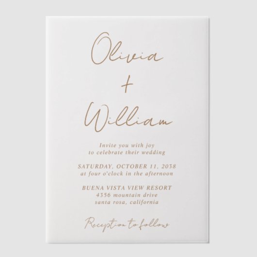 Chic Gold Script Minimalistische bruiloft Vellum Uitnodigingen (Voorkant)