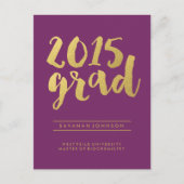 Chic Gold-script | Paarse Afstuderen Foto Briefkaa Uitnodiging Briefkaart (Voorkant)