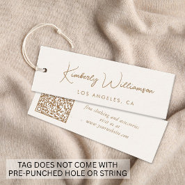 Chic Gold Script QR Code Cream Clothing Hang Tag Mini Visitekaartje