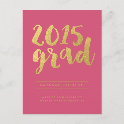 Chic Gold-script | Roze Afstuderen foto Briefkaart (Voorkant)