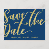 CHIC GOLD SCRIPT SAVE THE DATE AANKONDIGING BLAUW (Voorkant)
