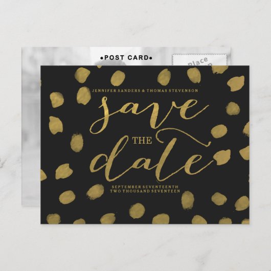 Chic Gold Script Save the Date Briefkaart (Voorkant / Achterkant)