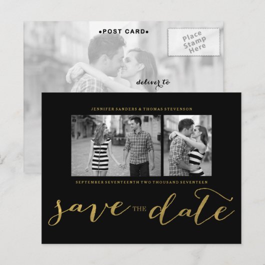 Chic Gold Script Save the Date Briefkaart (Voorkant / Achterkant)