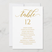 Chic Gold Script Table Number Seating Chart Kaart (Voorkant)