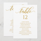 Chic Gold Script Table Number Seating Chart Kaart (Voorkant / Achterkant)