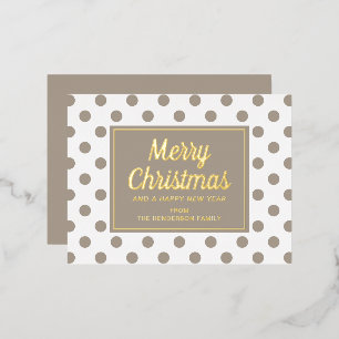 Chic Gold Script Taupe Polka Dots Merry Kerstry Folie Feestdagen Briefkaart