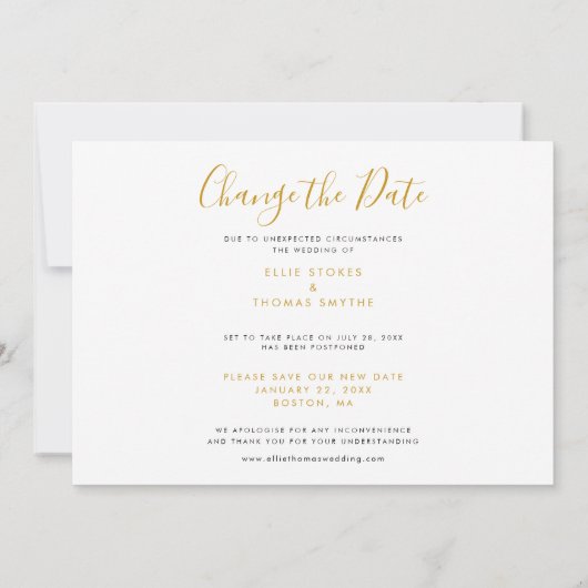 Chic Gold Script Verander de datum die is uitgeste Save The Date (Achterkant)