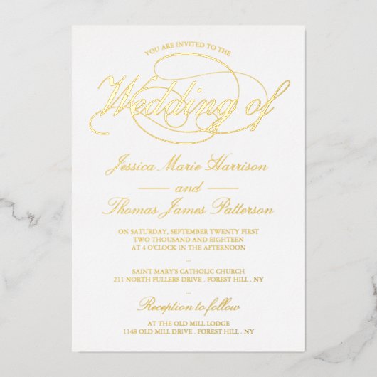 Chic Gold Script Wedding Real Folie Uitnodiging (Voorkant)