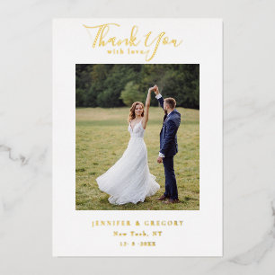 Chic Gold Script Weduwfoto Hartelijk dank Folie Feestdagenkaart