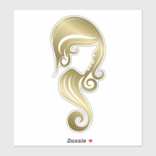 Chic Gold Shine Beauty Girl Hair & Make-up Salon Sticker
