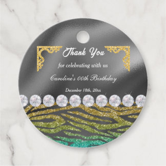 Chic Gold Silver Folie & Blauwgroen Zebra Print Bedankjes Labels