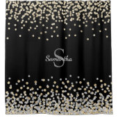 Chic Gold Silver Glitter Confetti Monogram Black Douchegordijn (Voorkant)
