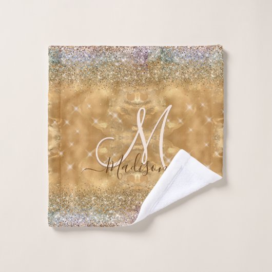 Chic Gold Silver iridescent glitter monogram Bad Handdoek (Wasdoekje)