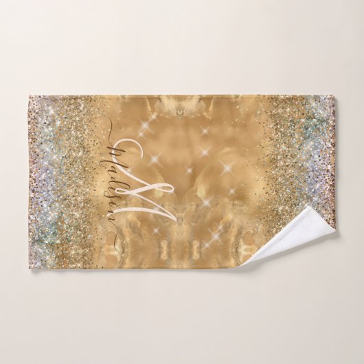 Chic Gold Silver iridescent glitter monogram Bad Handdoek (Handdoek)