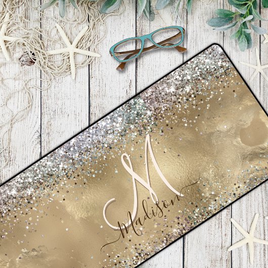 Chic Gold Silver iridescent glitter monogram Bureaumat