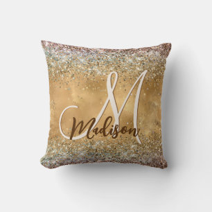 Chic Gold Silver iridescent glitter monogram Kussen