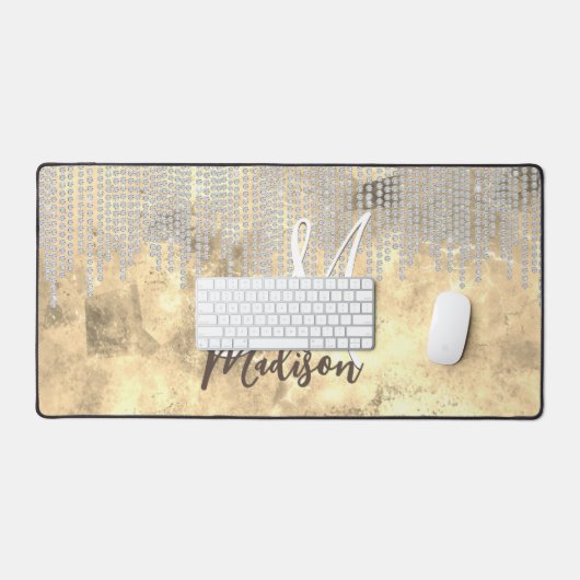 Chic Gold Silver Rhinestone druipt monogram Bureaumat (Keyboard & Muis)
