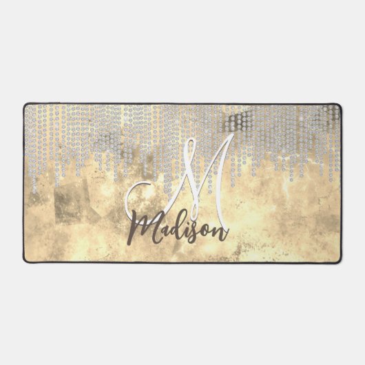 Chic Gold Silver Rhinestone druipt monogram Bureaumat (Voorkant)