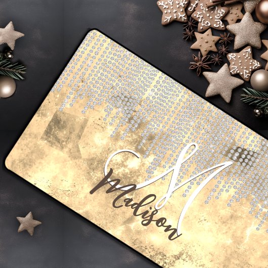 Chic Gold Silver Rhinestone druipt monogram Bureaumat