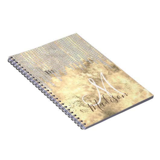 Chic Gold Silver Rhinestone druipt monogram Notitieboek (Rechterzijde)