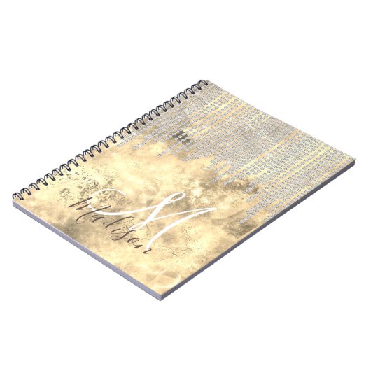Chic Gold Silver Rhinestone druipt monogram Notitieboek (Linkerzijde)
