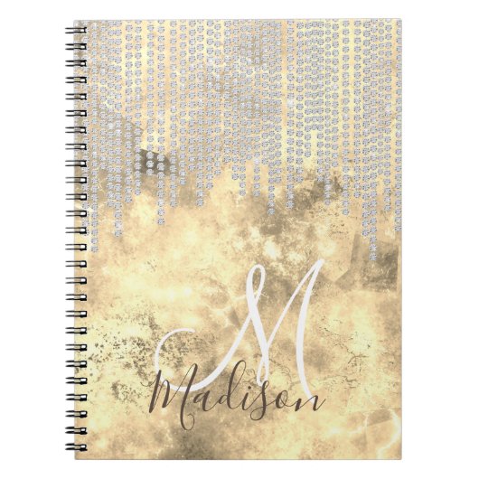 Chic Gold Silver Rhinestone druipt monogram Notitieboek (Voorkant)
