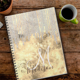 Chic Gold Silver Rhinestone druipt monogram Notitieboek