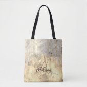 Chic Gold Silver Rhinestone druipt monogram Tote Bag (Voorkant)