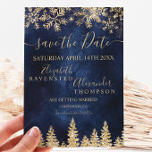 Chic gold snow pine marine kerst bewaarde datum save the date