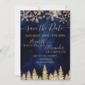 Chic gold snow pine marine kerst bewaarde datum save the date (Voorkant)