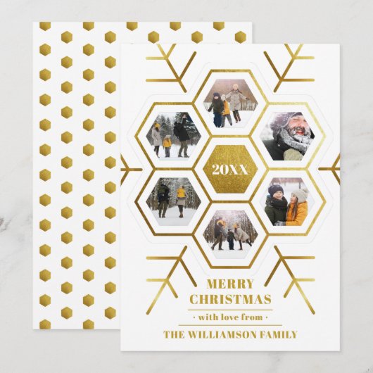 Chic Gold Snowflake Afbeelding Lijst kerstfoto Feestdagenkaart (Voorkant / Achterkant)