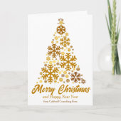 Chic Gold Snowflake Merry Christmas Tree Company Feestdagen Kaart (Voorkant)