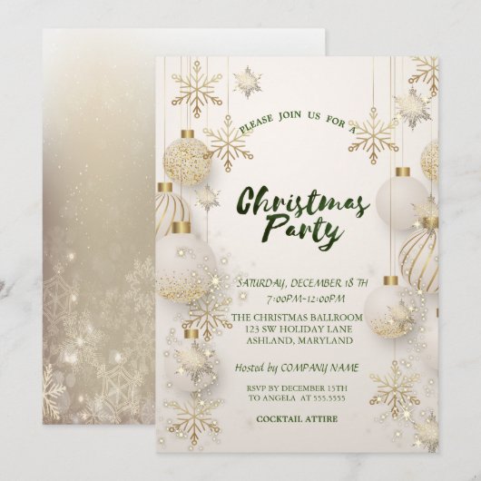 Chic Gold Snowflakes, Balls kerstbedrijf party Kaart (Voorkant / Achterkant)